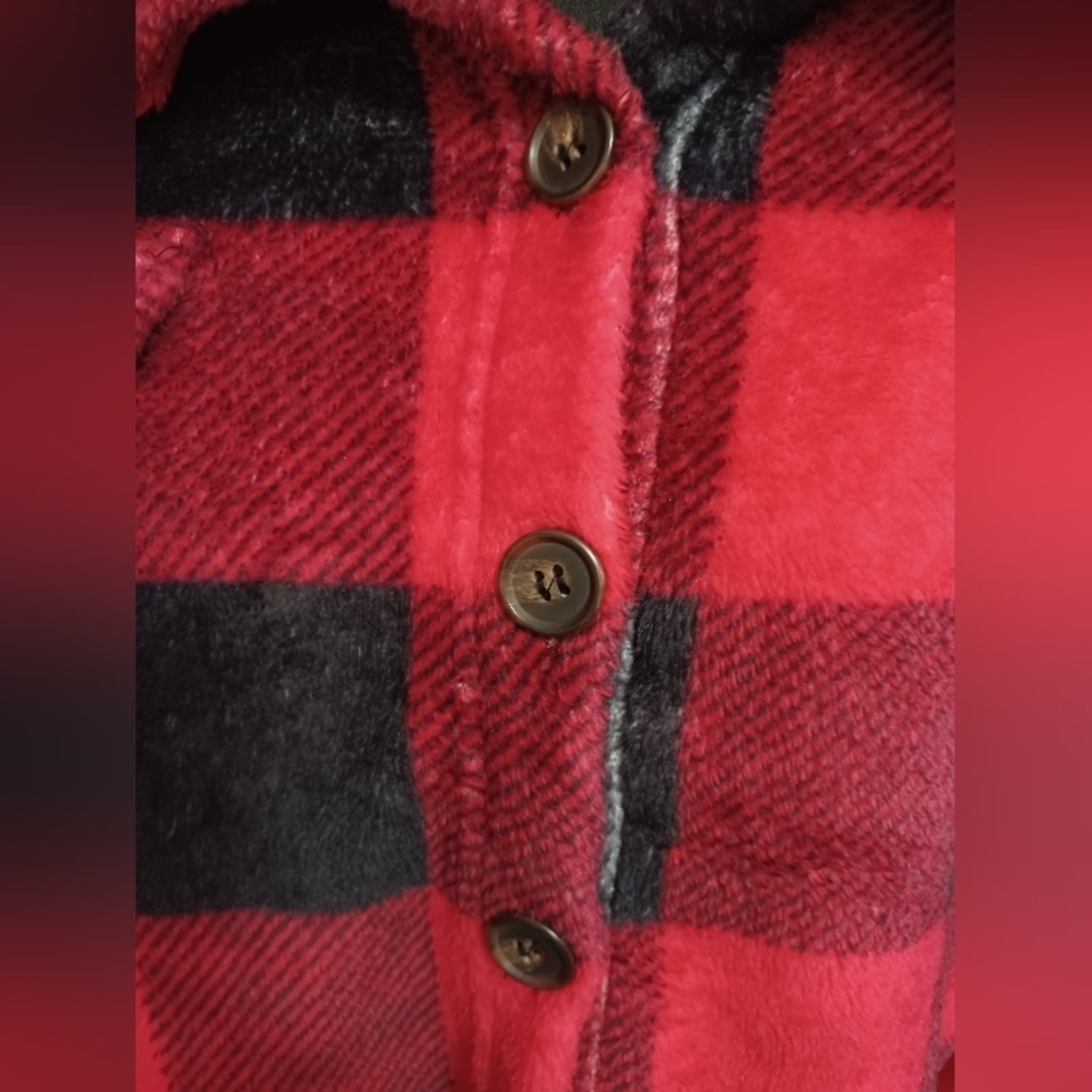 SHEIN Red and Black Checkered Plush Jacket - Picture 7 of 9